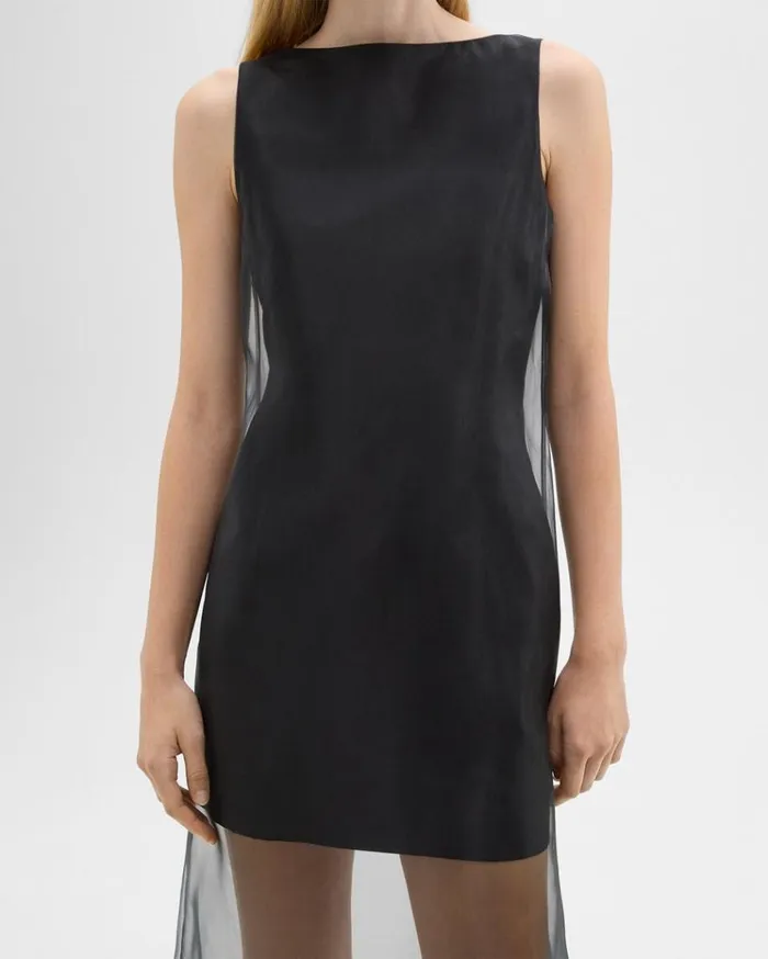 Theory Overlay Midi Dress In Good Linen Black Women Dresses