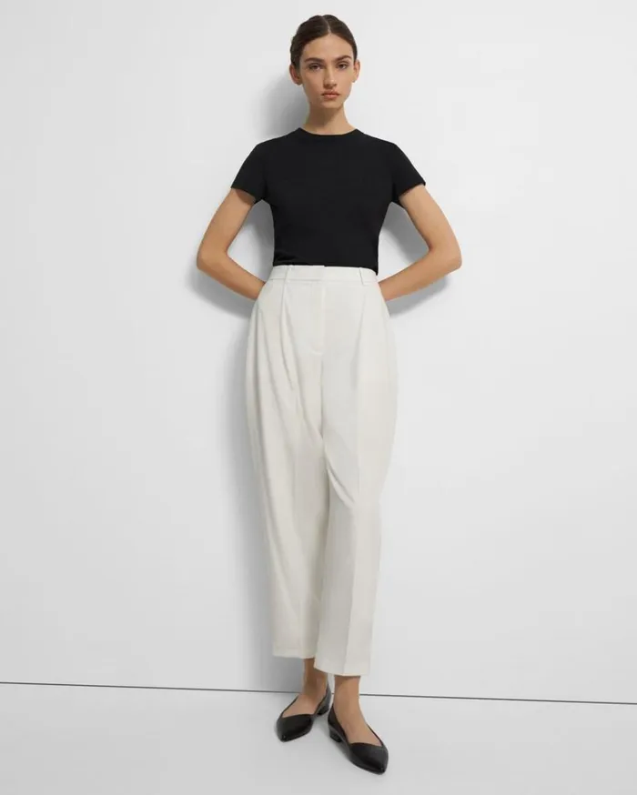 Theory Pleated Carrot Pant In Good Wool Ivory Women Pants
