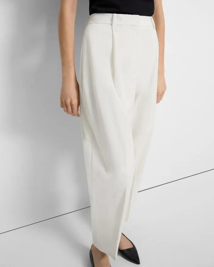Theory Pleated Carrot Pant In Good Wool Ivory Women Pants