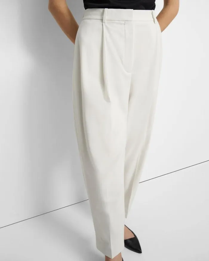 Theory Pleated Carrot Pant In Good Wool Ivory Women Pants
