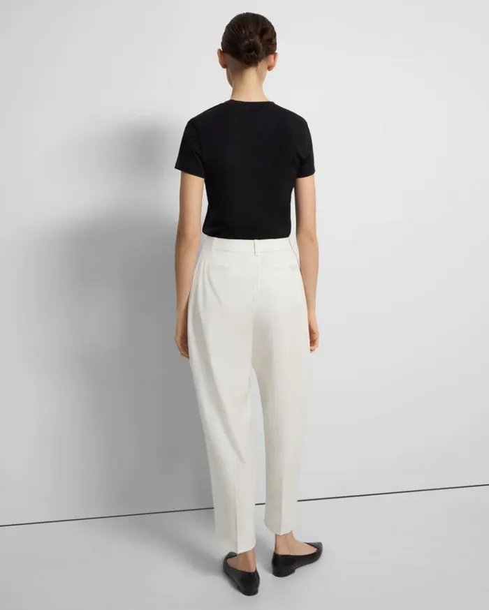 Theory Pleated Carrot Pant In Good Wool Ivory Women Pants