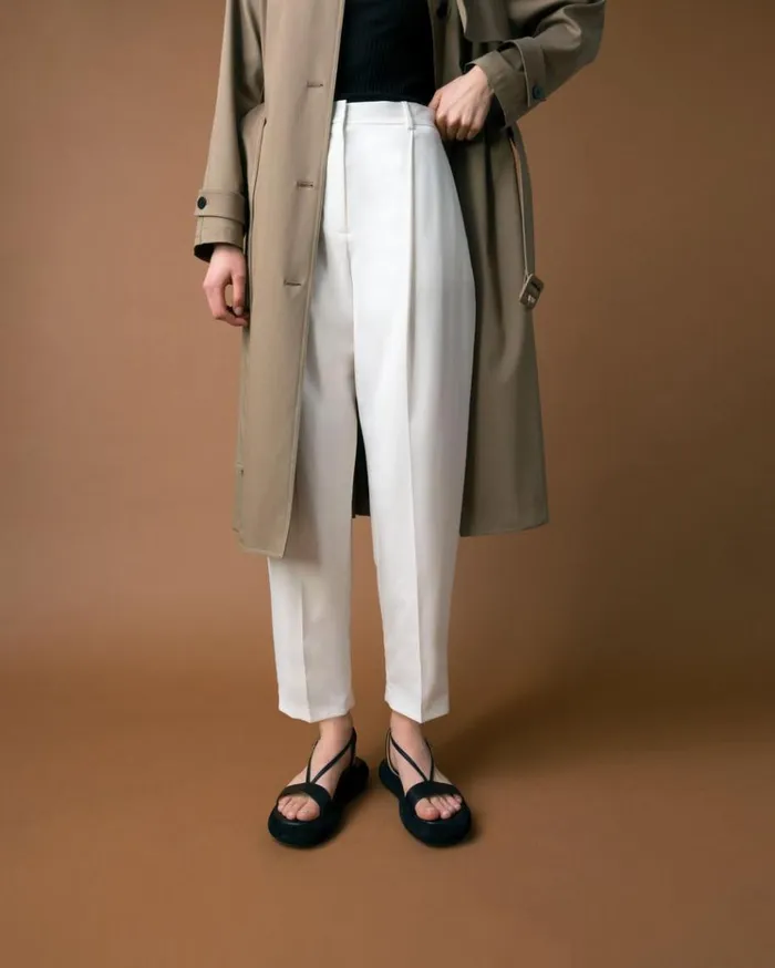 Theory Pleated Carrot Pant In Good Wool Ivory Women Pants