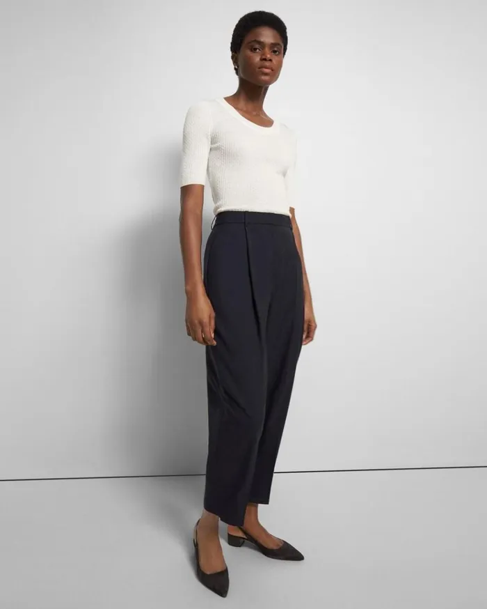 Theory Pleated Carrot Pant In Good Wool New Navy Women Pants
