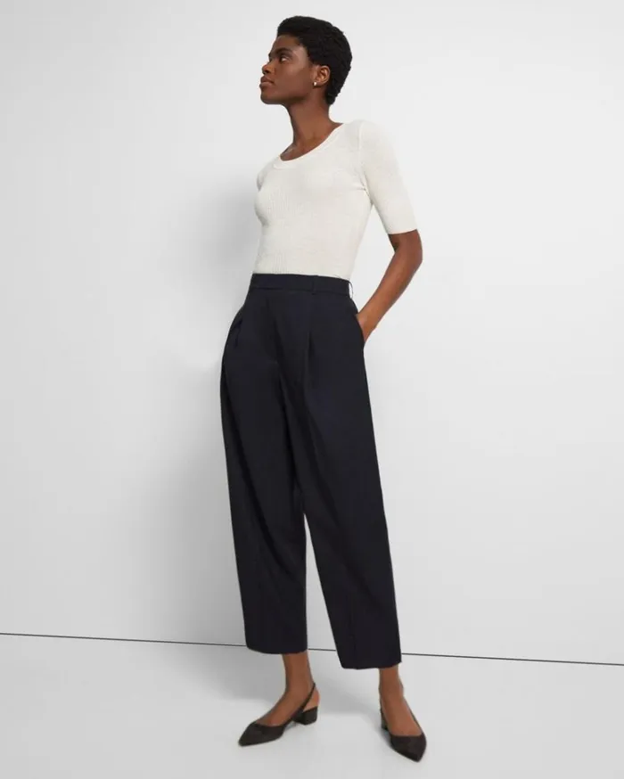 Theory Pleated Carrot Pant In Good Wool New Navy Women Pants
