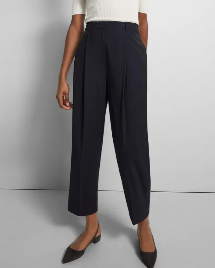 Theory Pleated Carrot Pant In Good Wool New Navy Women Pants