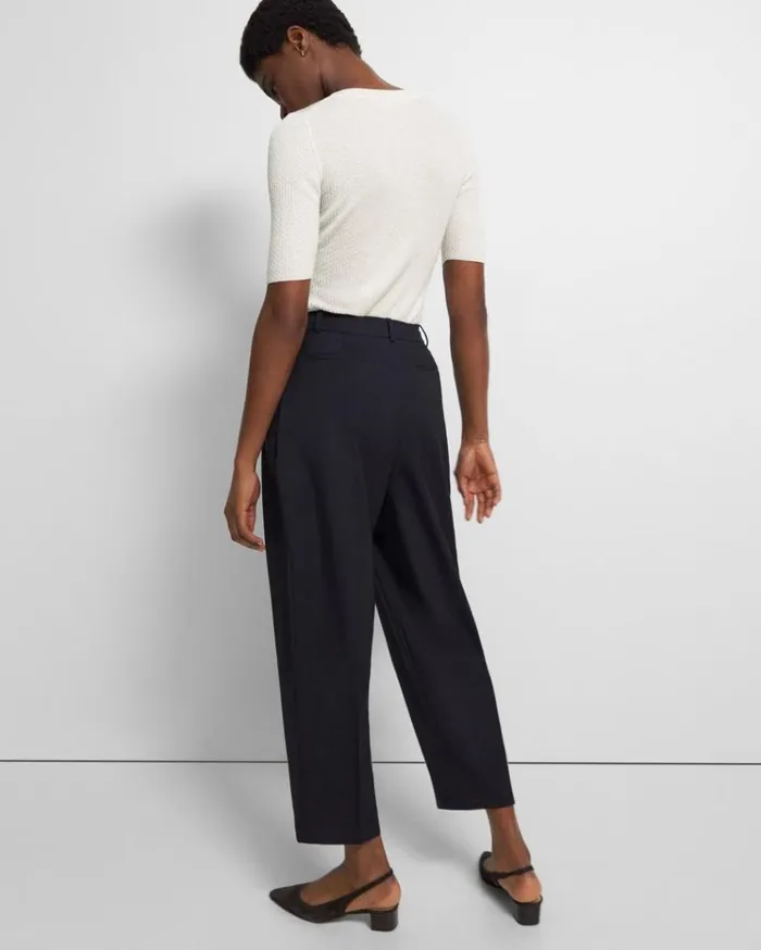 Theory Pleated Carrot Pant In Good Wool New Navy Women Pants
