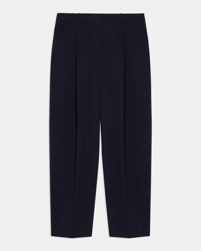Theory Pleated Carrot Pant In Good Wool New Navy Women Pants