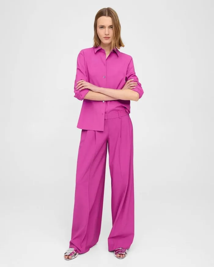 Theory Pleated LowRise Pant In Stretch Wool Carnation Women Pants