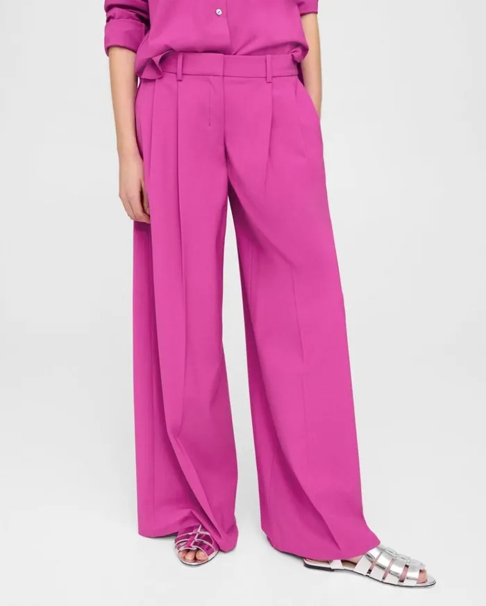 Theory Pleated LowRise Pant In Stretch Wool Carnation Women Pants