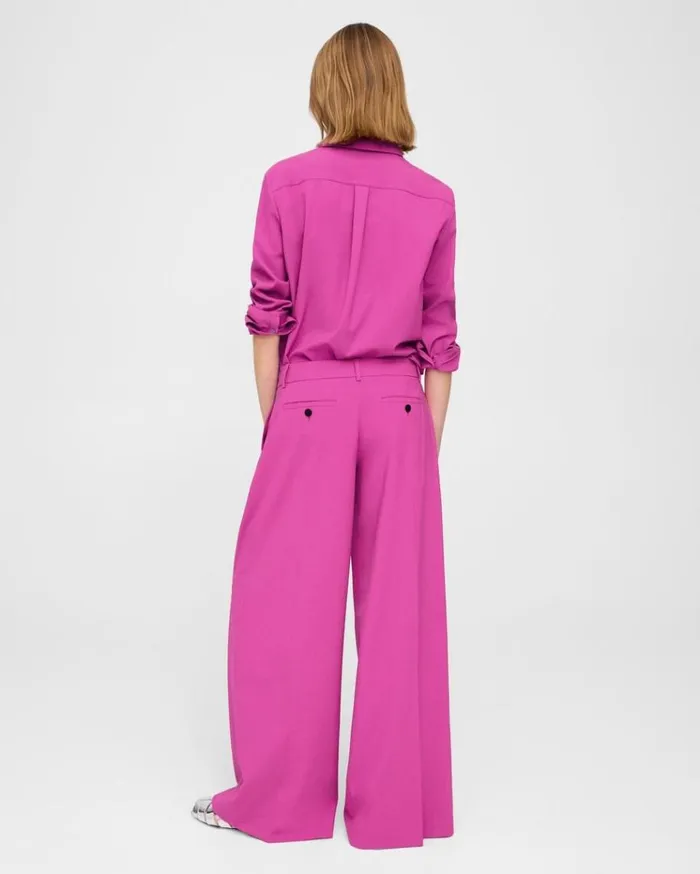 Theory Pleated LowRise Pant In Stretch Wool Carnation Women Pants