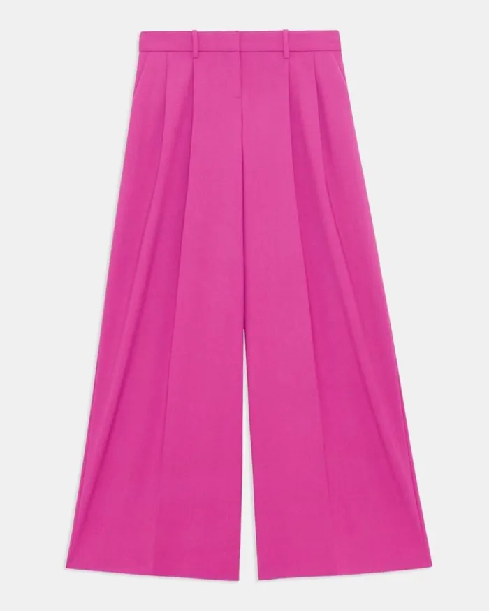 Theory Pleated LowRise Pant In Stretch Wool Carnation Women Pants