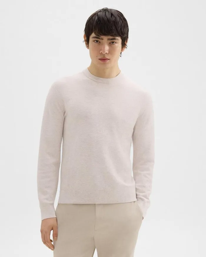 Theory Riland Sweater In Light Bilen Melange Ivory Men Sweaters Cardigans