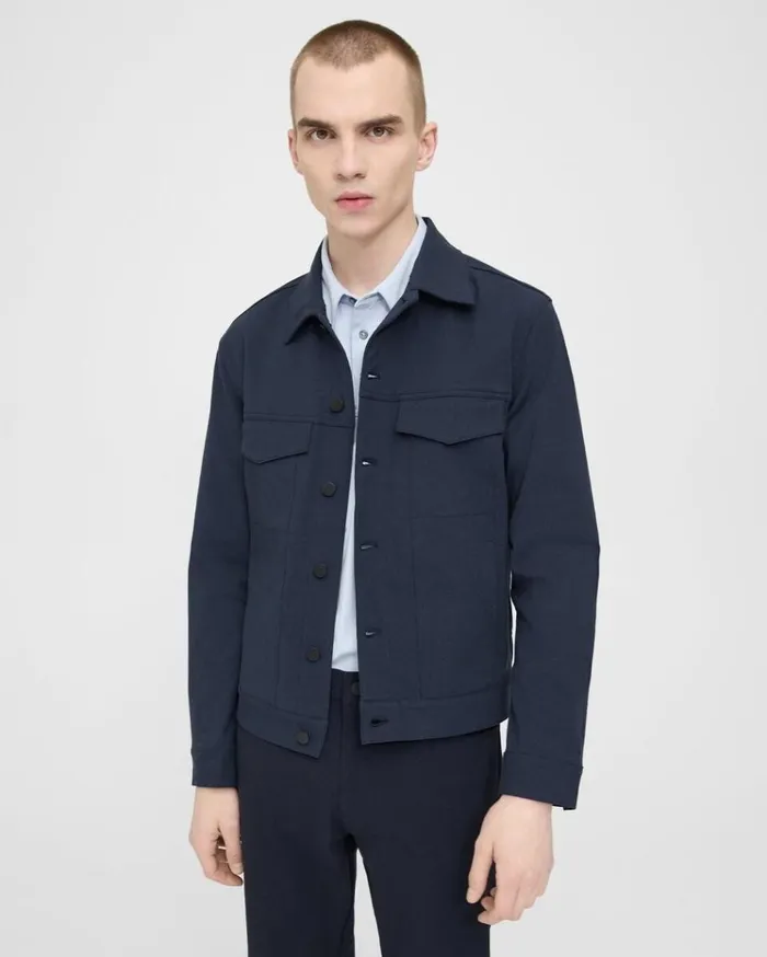 Theory River Trucker Jacket In Neoteric Twill Baltic Men Blazers Jackets