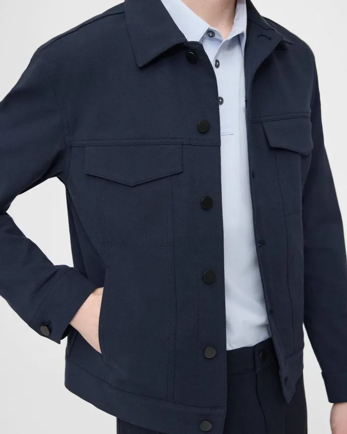 Theory River Trucker Jacket In Neoteric Twill Baltic Men Blazers Jackets Theory River Trucker Jacket In Neoteric Twill Baltic Men Blazers Jackets