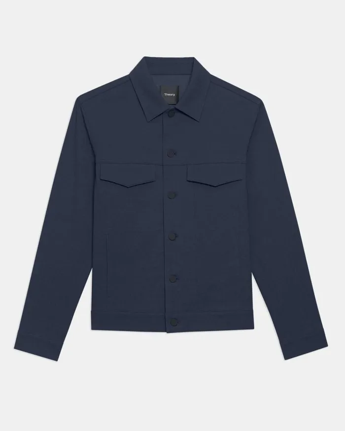 Theory River Trucker Jacket In Neoteric Twill Baltic Men Blazers Jackets Theory River Trucker Jacket In Neoteric Twill Baltic Men Blazers Jackets