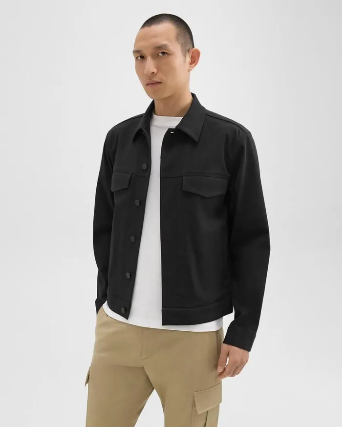 Theory River Trucker Jacket In Neoteric Twill Black Men Outerwear