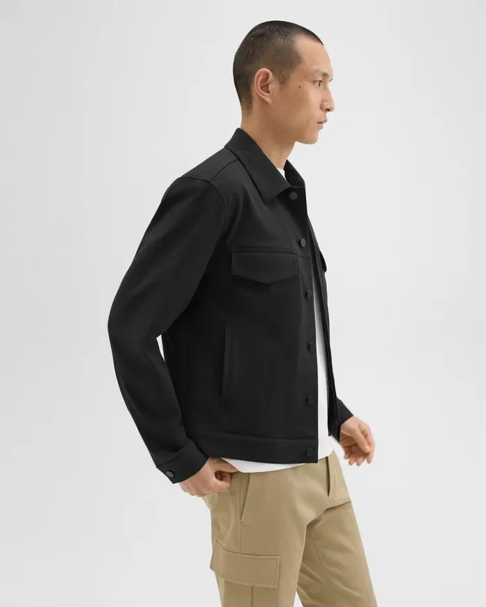Theory River Trucker Jacket In Neoteric Twill Black Men Outerwear