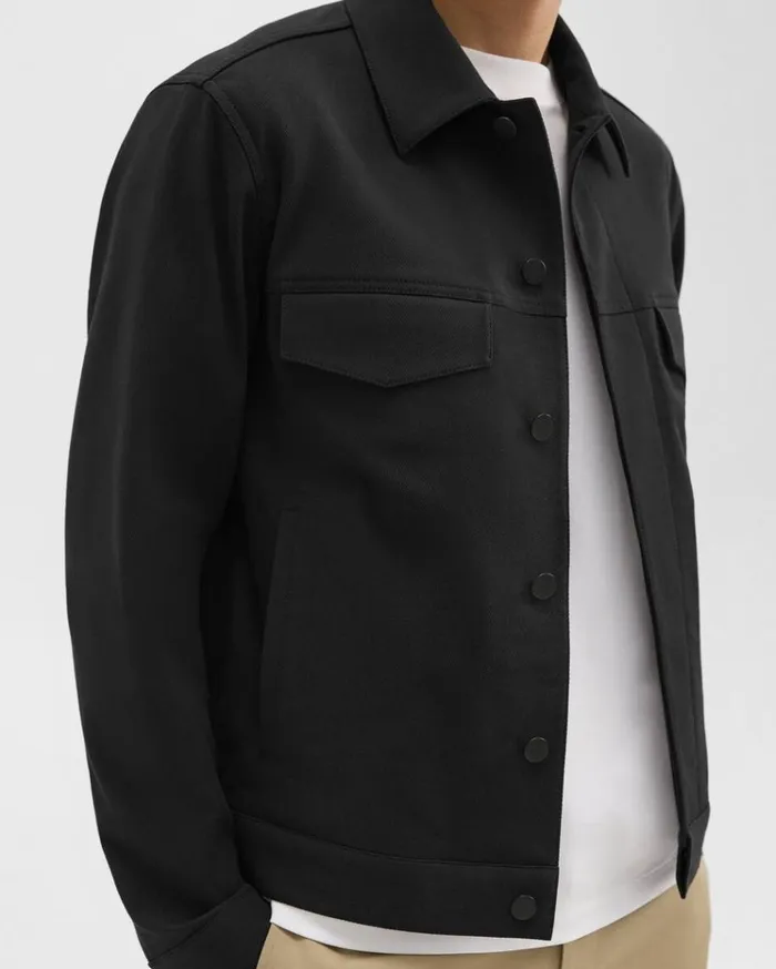 Theory River Trucker Jacket In Neoteric Twill Black Men Outerwear