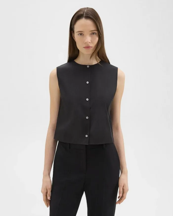 Theory Shell Top In Good Cotton Black Women Tops