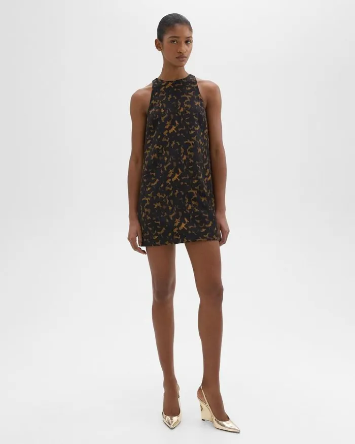 Theory Shift Dress In Tortoiseshell Printed Crepe Dark Brown Multi Women Dresses