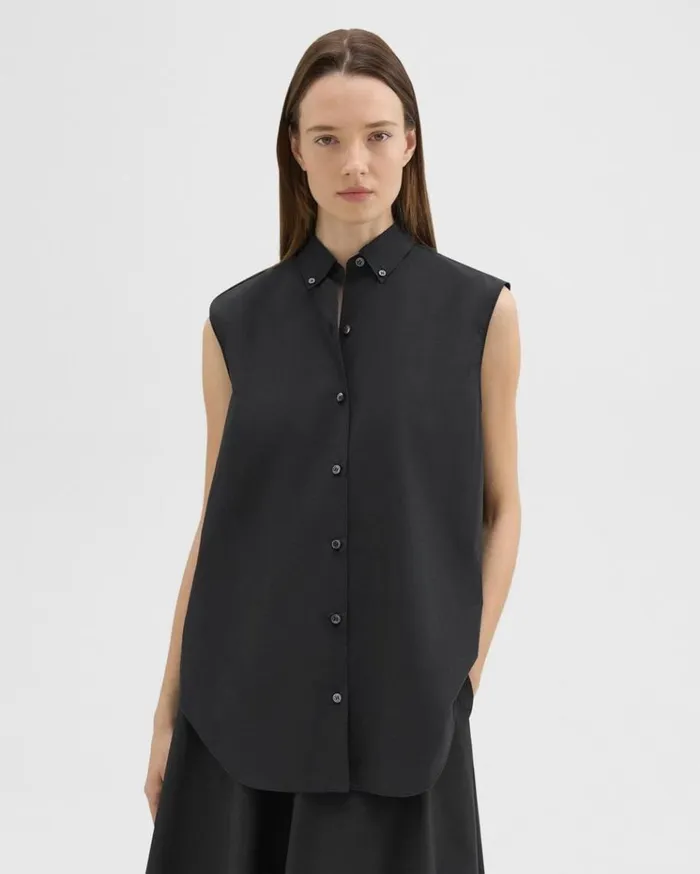 Theory Sleeveless Shirt In CottonBlend Black Women Tops
