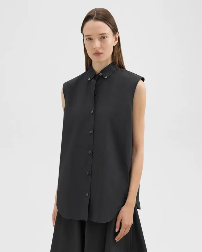 Theory Sleeveless Shirt In CottonBlend Black Women Tops Theory Sleeveless Shirt In CottonBlend Black Women Tops