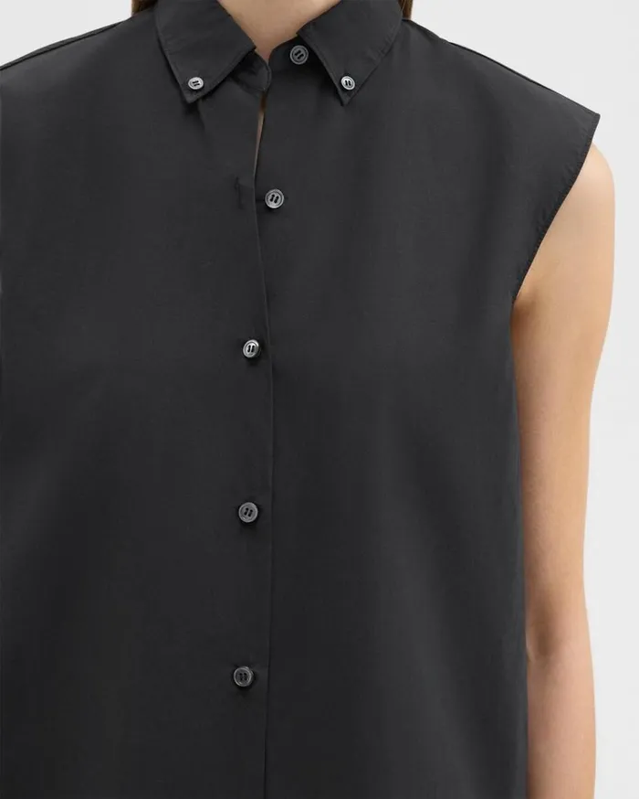 Theory Sleeveless Shirt In CottonBlend Black Women Tops Theory Sleeveless Shirt In CottonBlend Black Women Tops