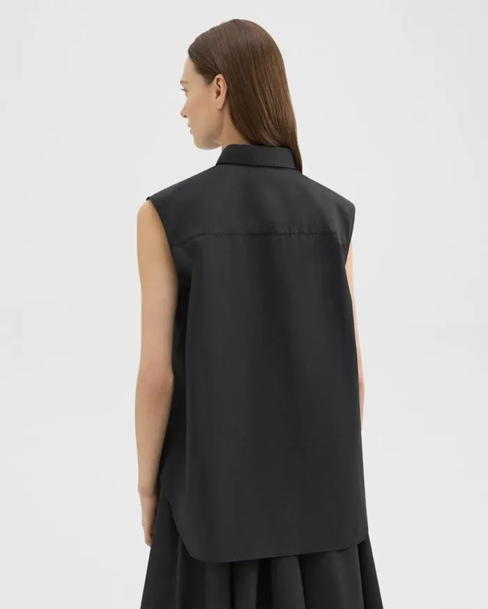 Theory Sleeveless Shirt In CottonBlend Black Women Tops Theory Sleeveless Shirt In CottonBlend Black Women Tops