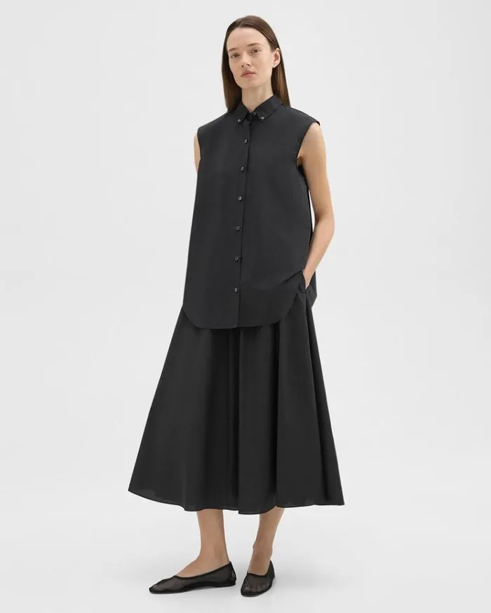 Theory Sleeveless Shirt In CottonBlend Black Women Tops Theory Sleeveless Shirt In CottonBlend Black Women Tops