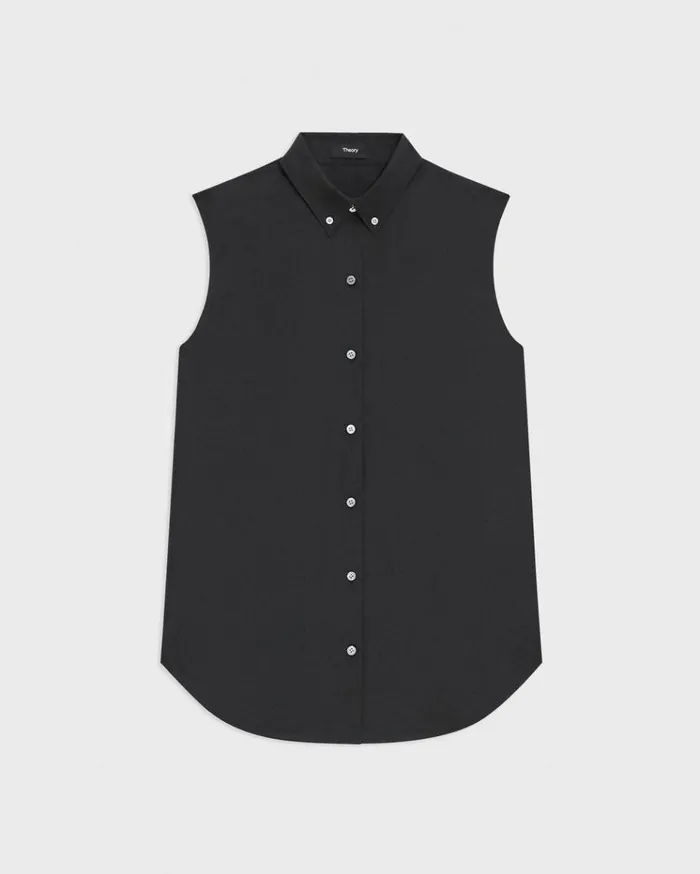 Theory Sleeveless Shirt In CottonBlend Black Women Tops Theory Sleeveless Shirt In CottonBlend Black Women Tops