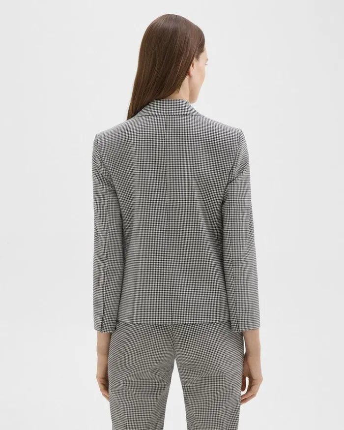 Theory Slim Blazer In Checked Stretch Wool Black Multi Women Suits