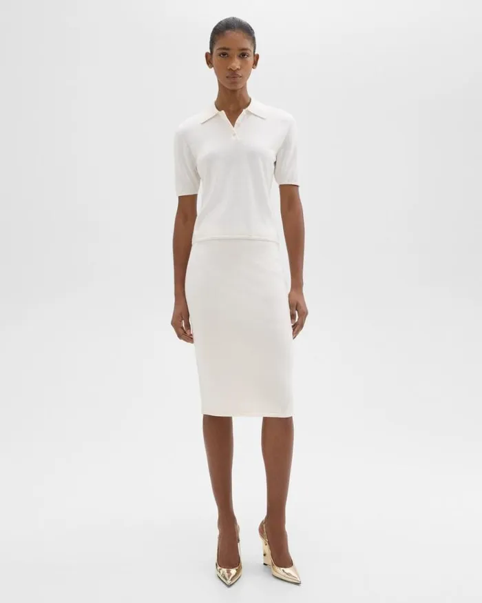 Theory Slim Pencil Skirt In Regal Wool New Ivory Women Skirts