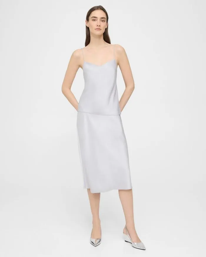 Theory Slip Skirt In Satin Silver Women Skirts