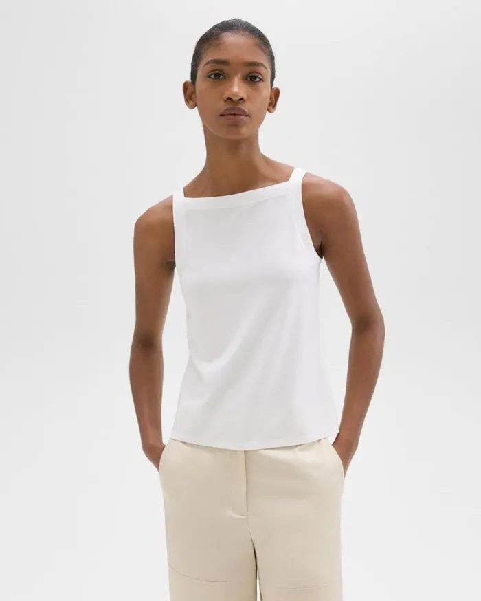 Theory Square Neck Tank In Interlock Knit White Women TShirts Tank Tops