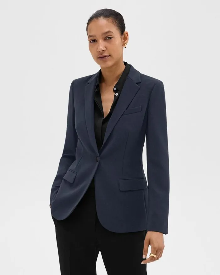 Theory Staple Blazer In Admiral Crepe Nocturne Navy Women Suits