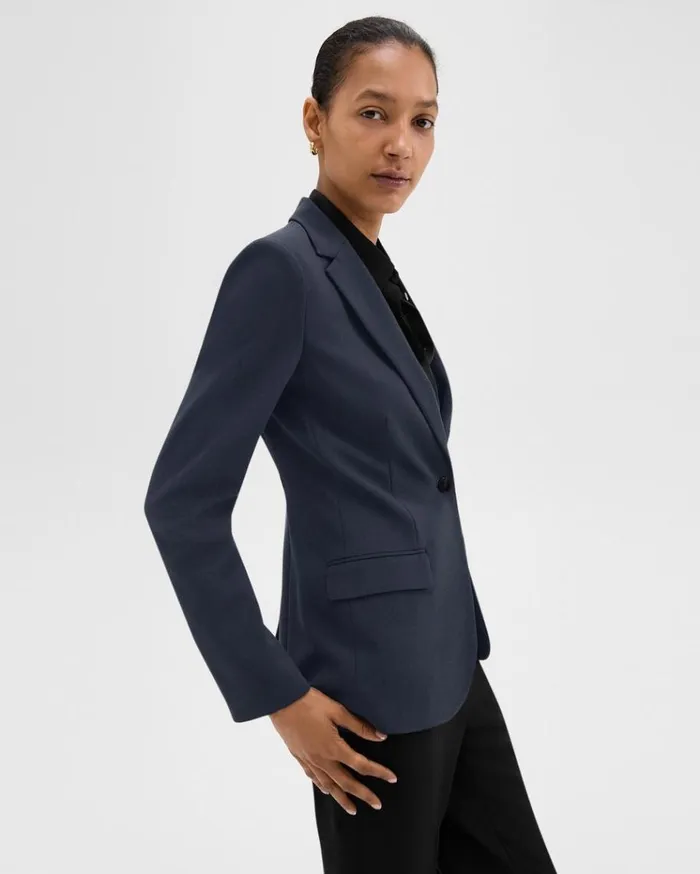 Theory Staple Blazer In Admiral Crepe Nocturne Navy Women Suits