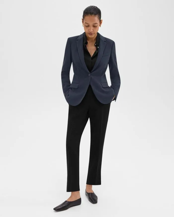 Theory Staple Blazer In Admiral Crepe Nocturne Navy Women Suits