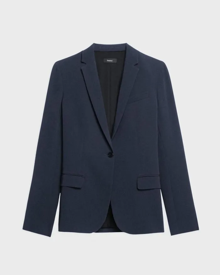 Theory Staple Blazer In Admiral Crepe Nocturne Navy Women Suits