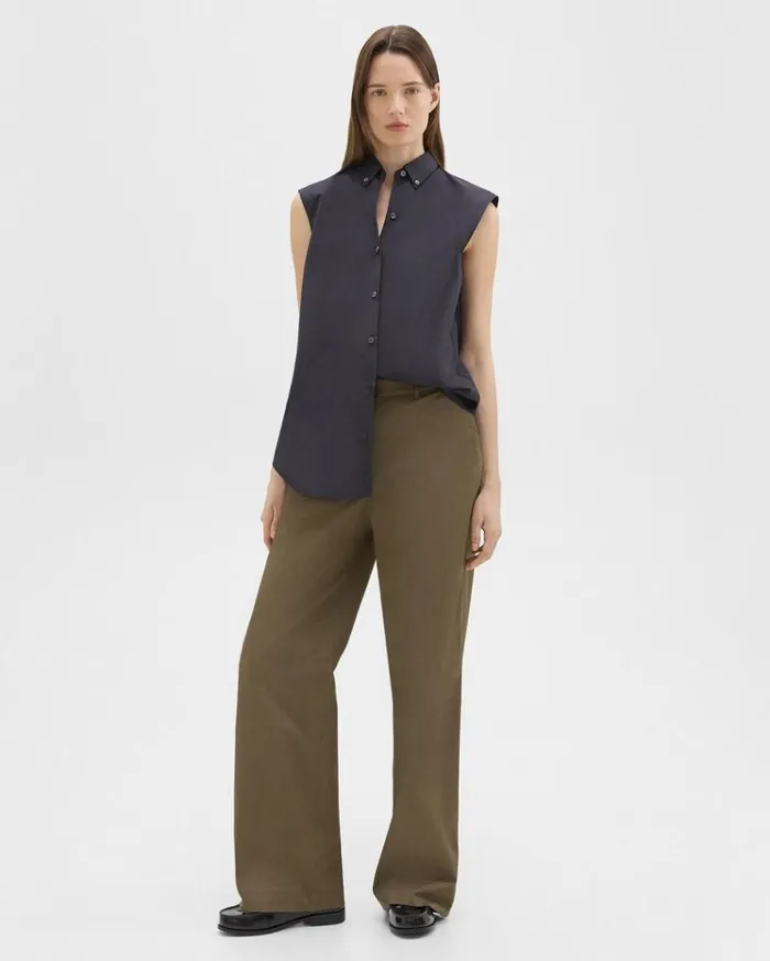 Theory StraightLeg Pant In Organic Cotton Dark Olive Women Pants