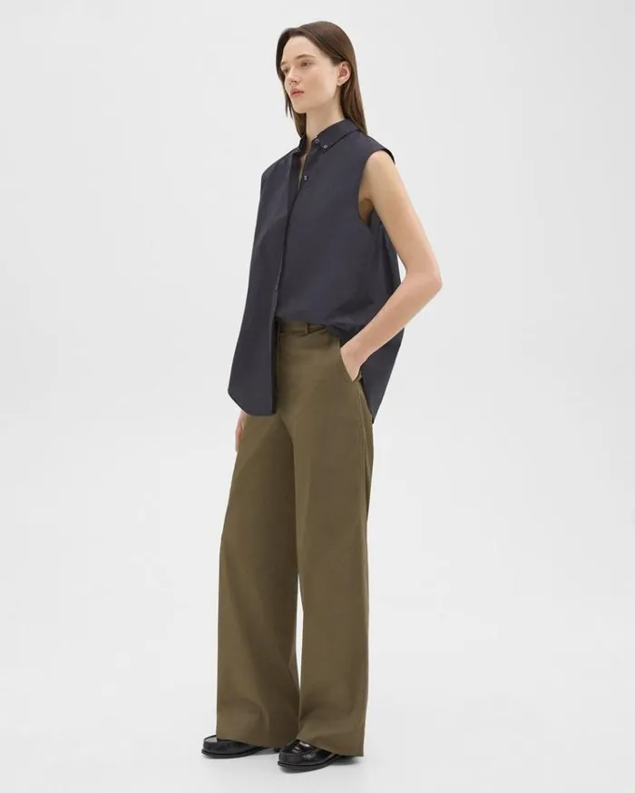 Theory StraightLeg Pant In Organic Cotton Dark Olive Women Pants