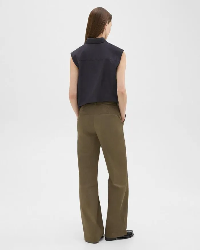 Theory StraightLeg Pant In Organic Cotton Dark Olive Women Pants