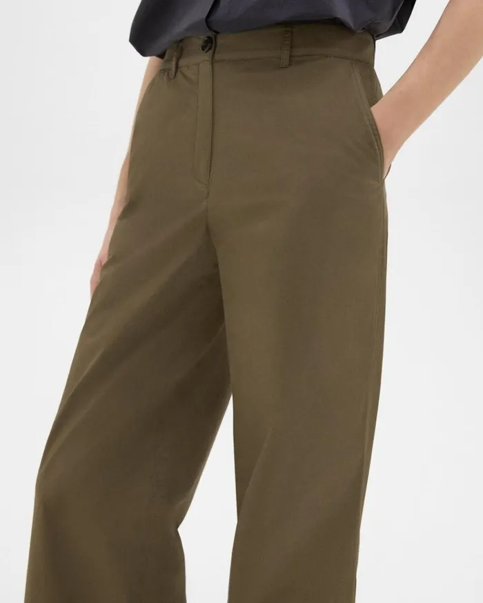 Theory StraightLeg Pant In Organic Cotton Dark Olive Women Pants