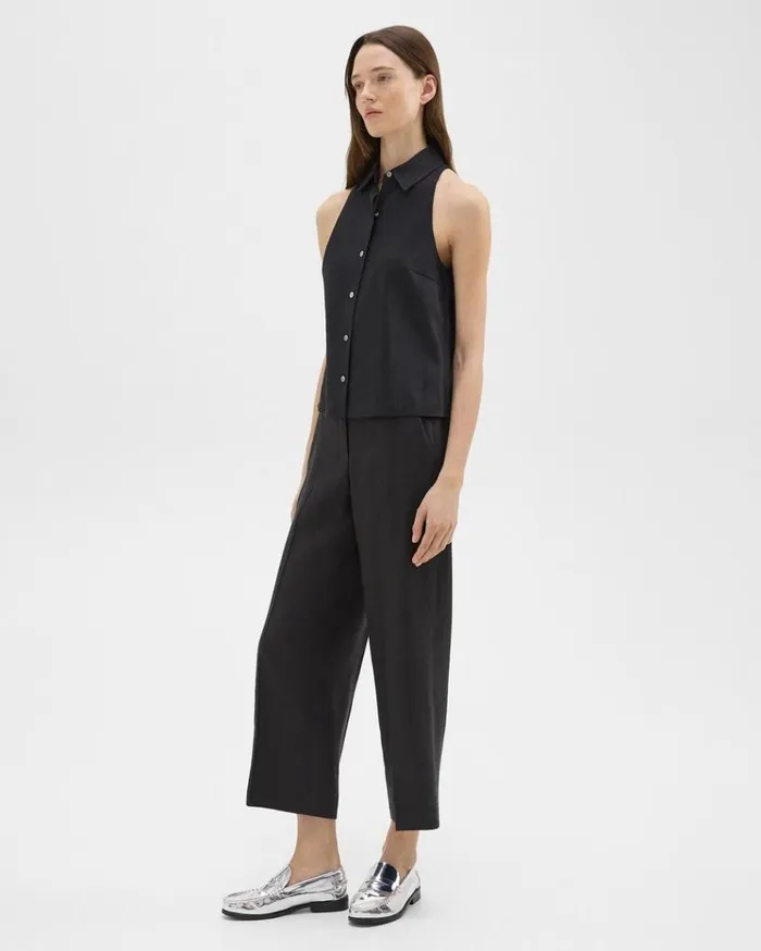 Theory Straight PullOn Pant In LinenViscose Black Women Pants Theory Straight PullOn Pant In LinenViscose Black Women Pants