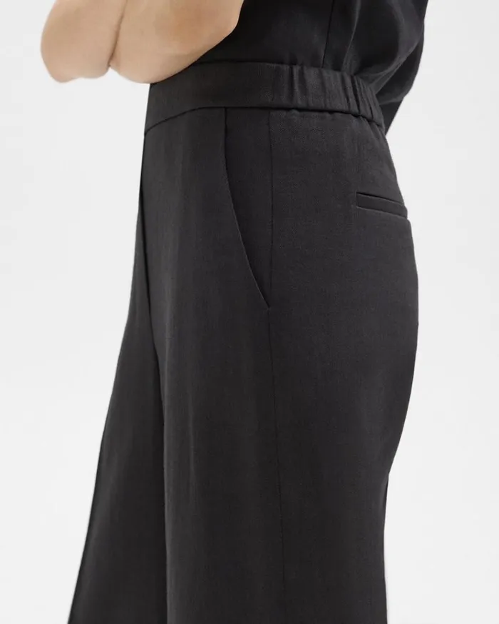 Theory Straight PullOn Pant In LinenViscose Black Women Pants Theory Straight PullOn Pant In LinenViscose Black Women Pants