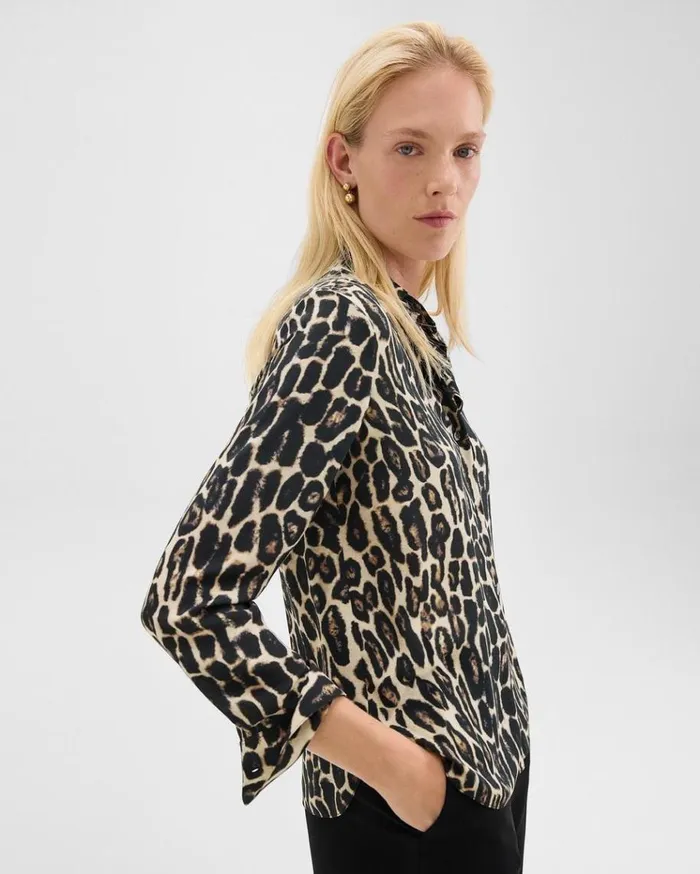 Theory Straight Shirt In Recycled Leopard Print Georgette Beige Multi Women Tops Theory Straight Shirt In Recycled Leopard Print Georgette Beige Multi Women Tops