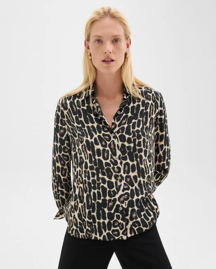 Theory Straight Shirt In Recycled Leopard Print Georgette Beige Multi Women Tops Theory Straight Shirt In Recycled Leopard Print Georgette Beige Multi Women Tops
