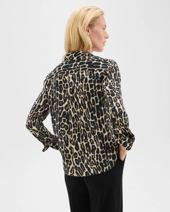 Theory Straight Shirt In Recycled Leopard Print Georgette Beige Multi Women Tops Theory Straight Shirt In Recycled Leopard Print Georgette Beige Multi Women Tops