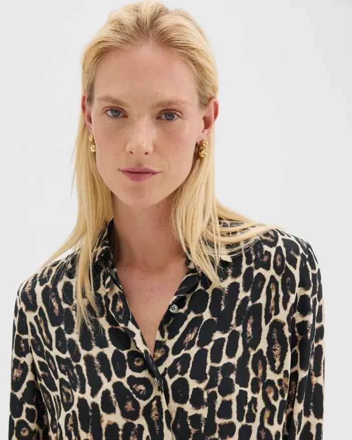 Theory Straight Shirt In Recycled Leopard Print Georgette Beige Multi Women Tops Theory Straight Shirt In Recycled Leopard Print Georgette Beige Multi Women Tops