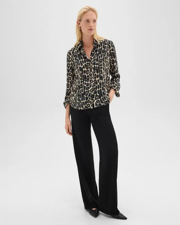 Theory Straight Shirt In Recycled Leopard Print Georgette Beige Multi Women Tops Theory Straight Shirt In Recycled Leopard Print Georgette Beige Multi Women Tops