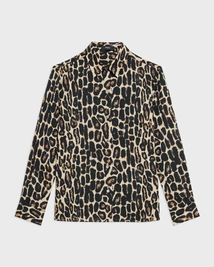 Theory Straight Shirt In Recycled Leopard Print Georgette Beige Multi Women Tops Theory Straight Shirt In Recycled Leopard Print Georgette Beige Multi Women Tops